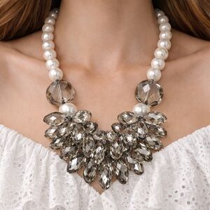 Starlight Cascade Necklace with Black Diamond Crystal Cluster - Women Jewelry